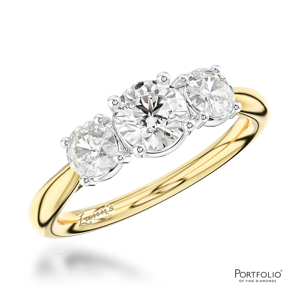 Pre-Owned Three Stone 0.72ct E SI1 Diamond Yellow Gold/Platinum Ring