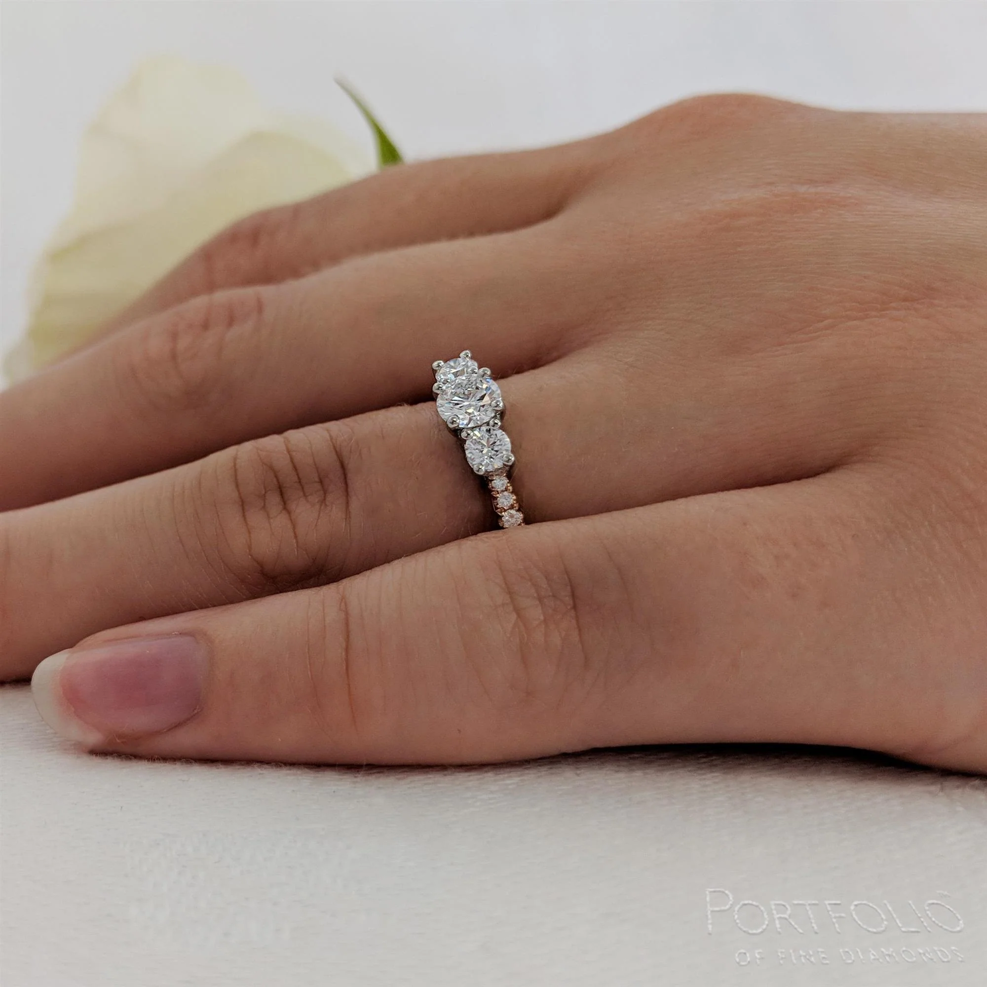 Skye Classic Three Stone 0.30ct F VS2 Diamond Rose Gold/Platinum Ring - Image 2