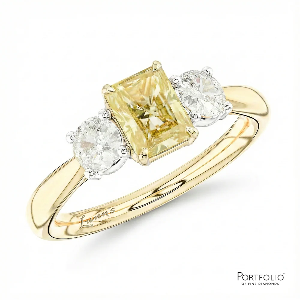 Three Stone 0.70ct Fancy Yellow SI1 Yellow Diamond Yellow Gold/Platinum Ring