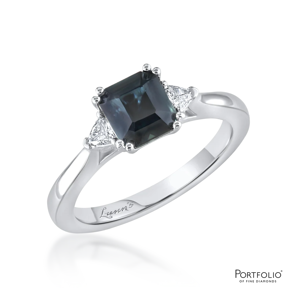 Three Stone 1.74ct Teal Sapphire Platinum Ring