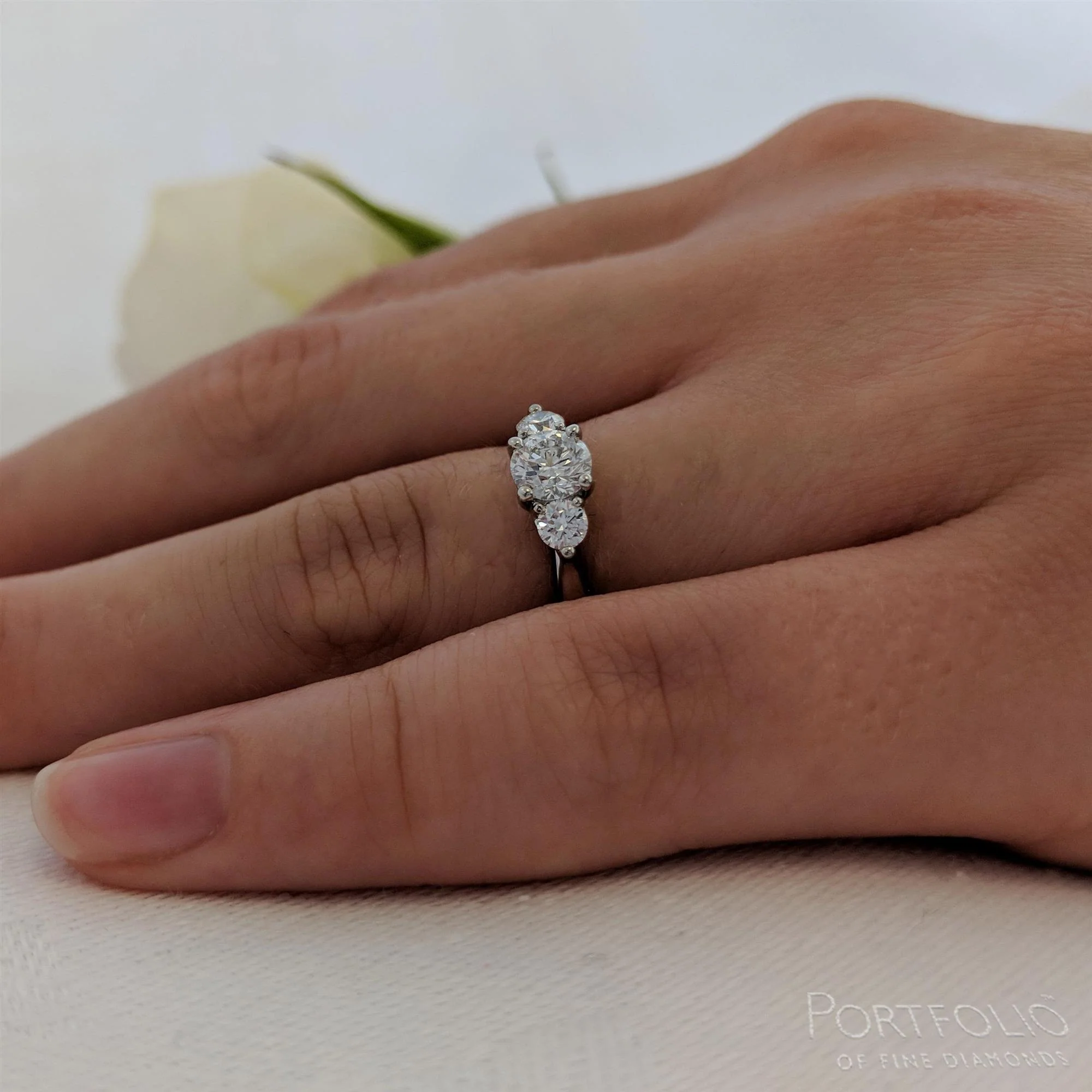 Tulip Three Stone 0.50ct F SI1 Diamond Platinum Ring - Image 2