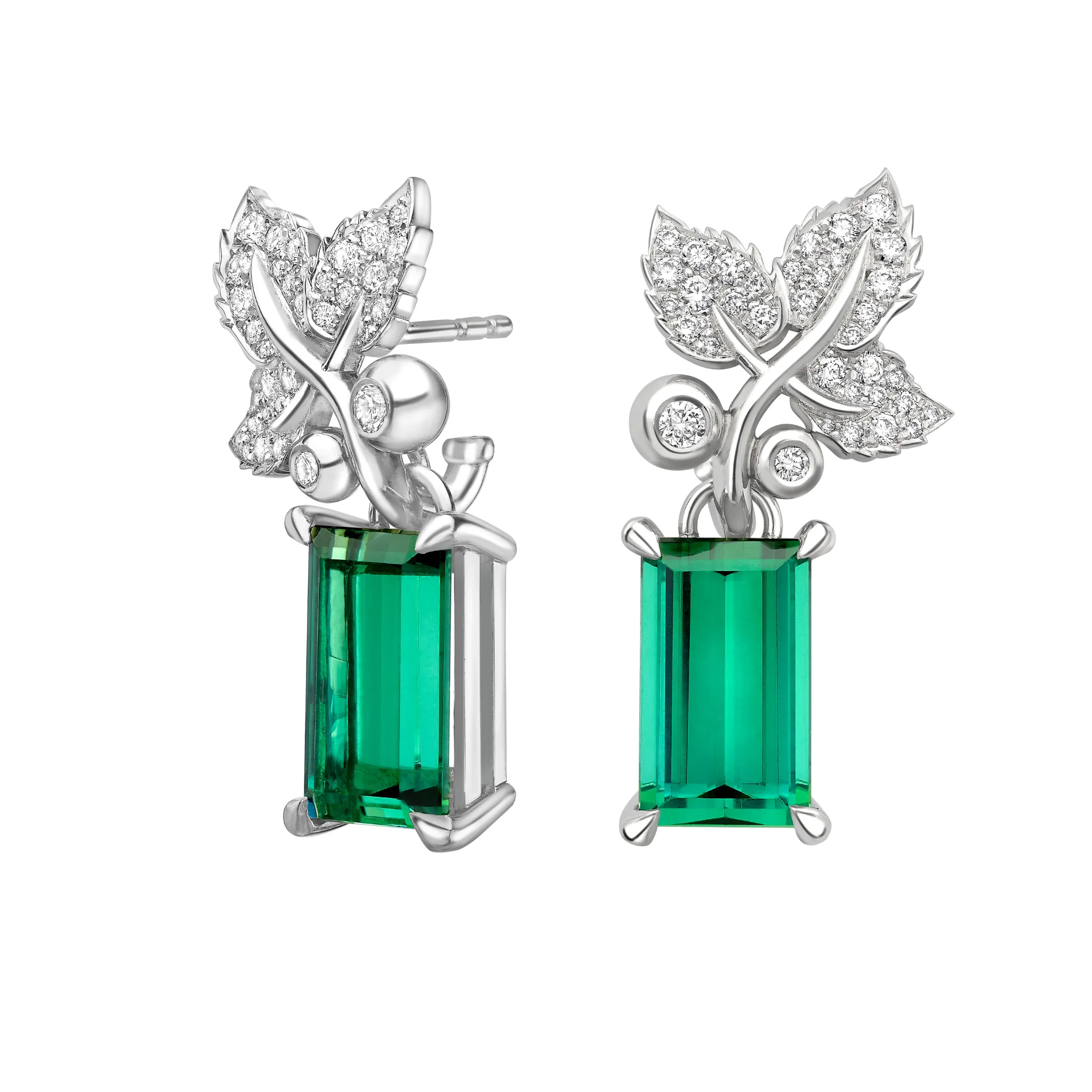 Winter Ivy Tourmaline and Diamond Earrings - Image 2