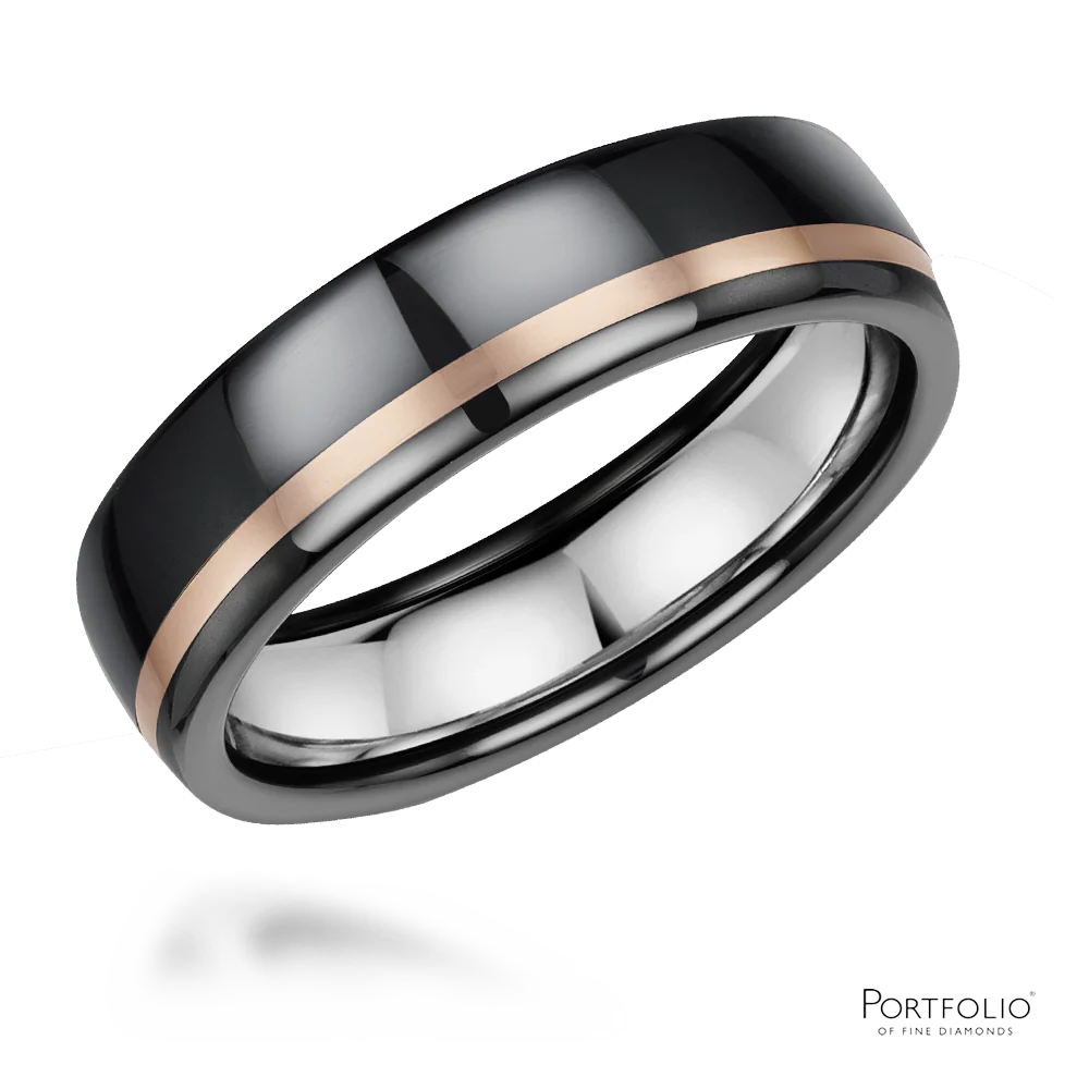 Zirconium And Rose Gold 6mm Wedding Ring